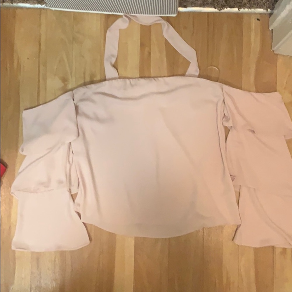 Halter top, bell sleeves.